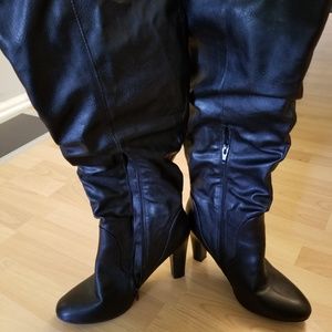 Rampage Black Faux Leather Slouch Knee High Fall Boots
